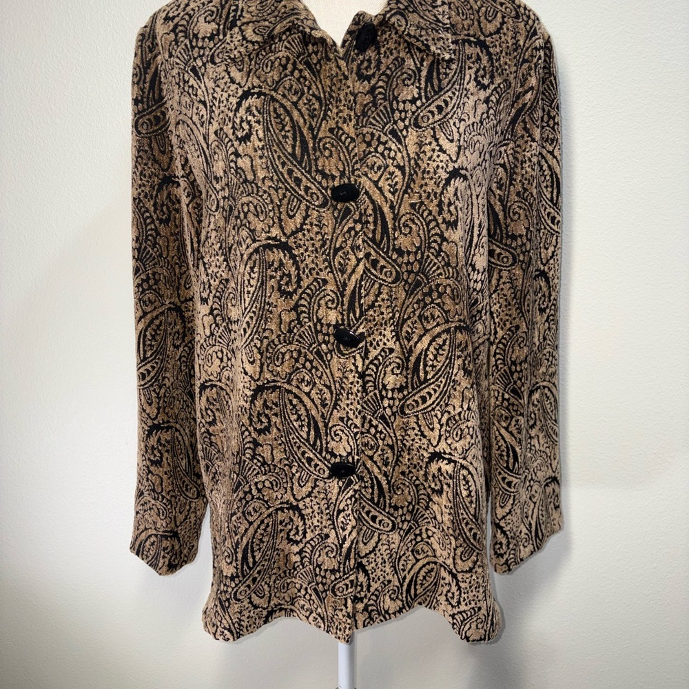 Vintage Sag Harbor Button Blazer Tapestry Paisley Tan & Black Size 8